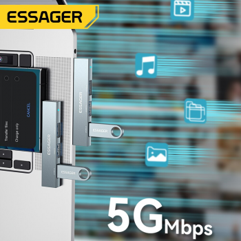 Gambar produk ESSAGER USB Hub Type C Adapter 3in1 USB 3.0 USB 2.0 5Gbps - EHBC03-FY0G-P