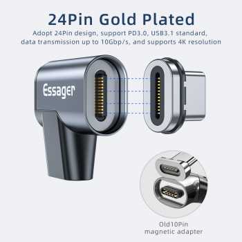 Gambar produk ESSAGER OTG Type C USB 3.1 Magnetic Adaptor Elbow Suction LED 10Gbps - EZJCX-KTZ0G