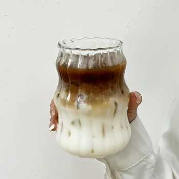Gambar produk One Two Cups Gelas Kaca Aesthetic Kopi Teh Straight Stripe Shape Glass 530ml - GK23