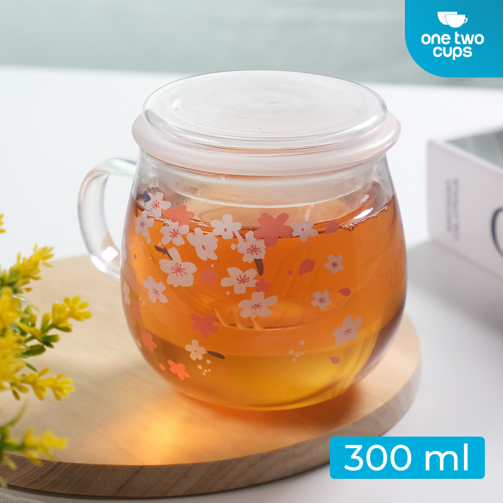 Gambar produk One Two Cups Cangkir Teh Saringan Kaca Tahan Panas Infuser Mug 300ml - C224