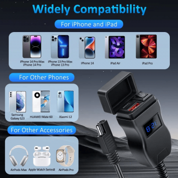 Gambar produk ExtractMe Charger Motor Voltmeter Anti Air QC 3.0 PD USB Type C - YC-A83PD