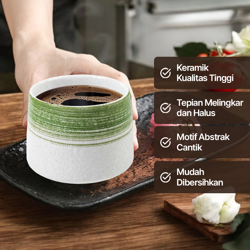 Gambar produk FLAMBE Gelas Keramik Kopi Teh Vintage Japanese Style Ceramic Cup 200ml - FB014