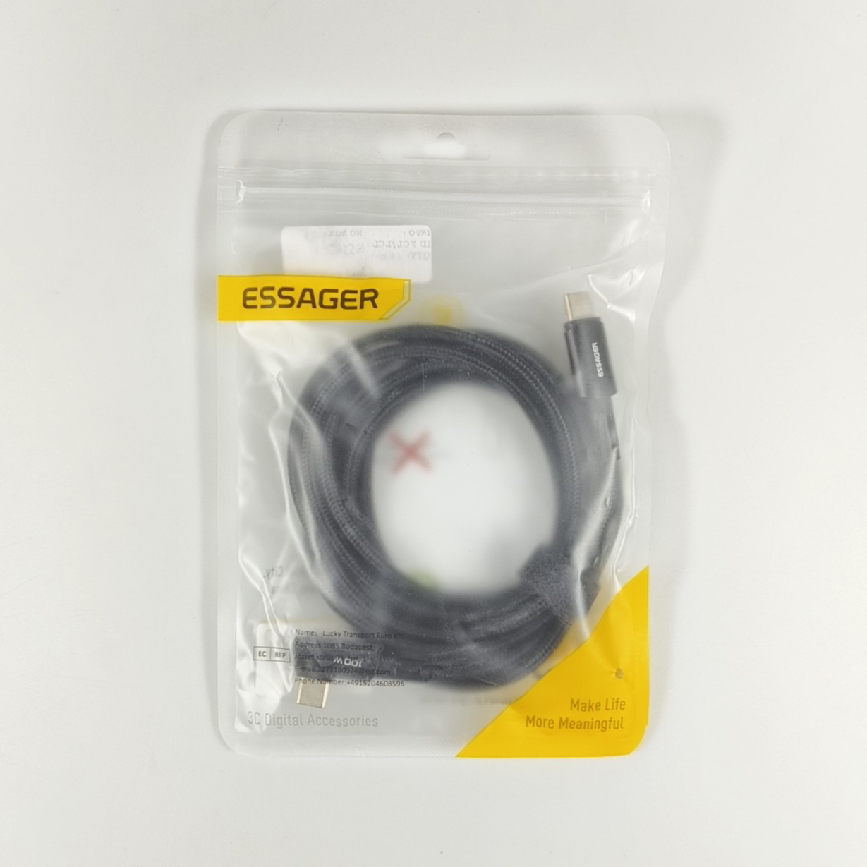 Gambar produk ESSAGER Kabel Data Type C to C PD Fast Charging L Shaped 5A 100W 2M - ES-X23