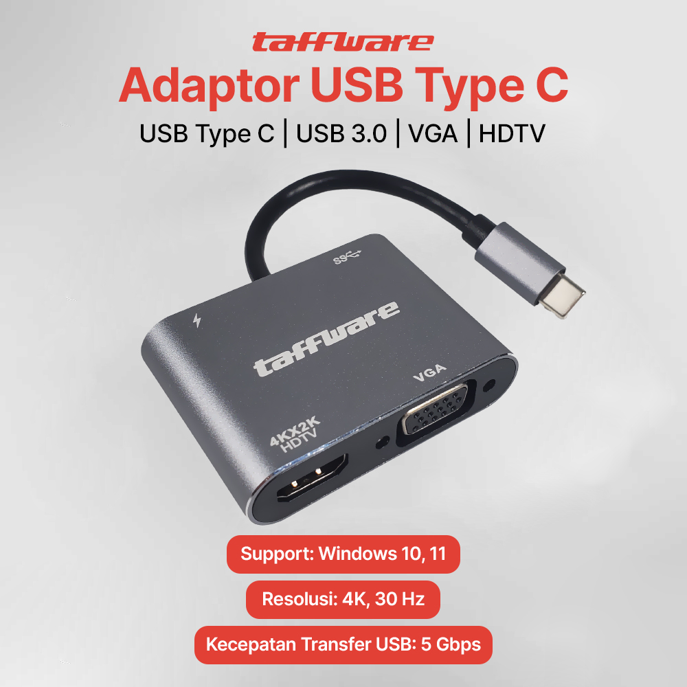 Gambar produk Taffware Video Adaptor 4 in 1 USB Type C to HDTV VGA PD Charging 4K - D87