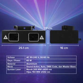 Gambar produk E&Q Lampu Sorot Panggung Laser Stage Light Double Head RGB DMX 60W - EQ-60W