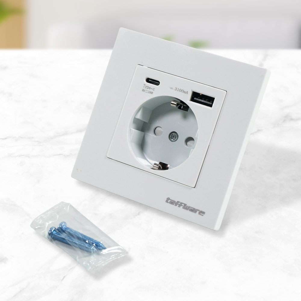Gambar produk Taffware Stop kontak Dinding USB Type C Soket Listrik Square Wall - HB16