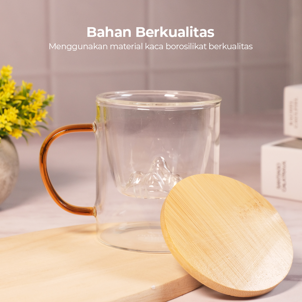 Gambar produk One Two Cups Cangkir Teh Saringan Kaca Tahan Panas Infuser Mug 350ml - JJK87