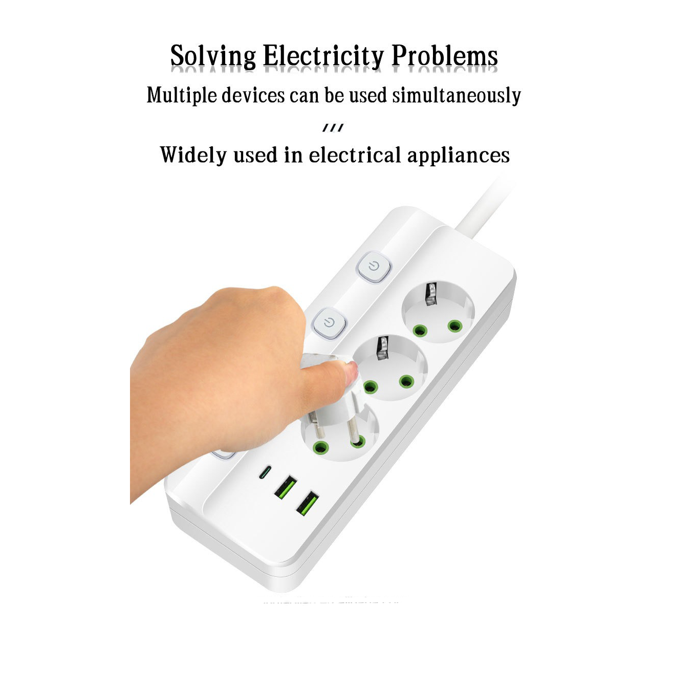 Gambar produk QIAOLIAN Stop Kontak 3 Lubang USB Type C EU Plug 10A 110-250V 2500W - QL-1096U