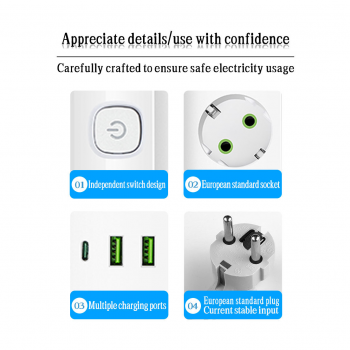 Gambar produk Taffware Stop Kontak 5 Lubang USB Type C EU Plug 10A 110-250V 2500W - QL-1098U