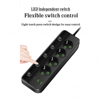 Gambar produk QIAOLIAN Stop Kontak 4 Lubang USB Type C EU Plug 10A 110-250V 2500W - QL-1097U