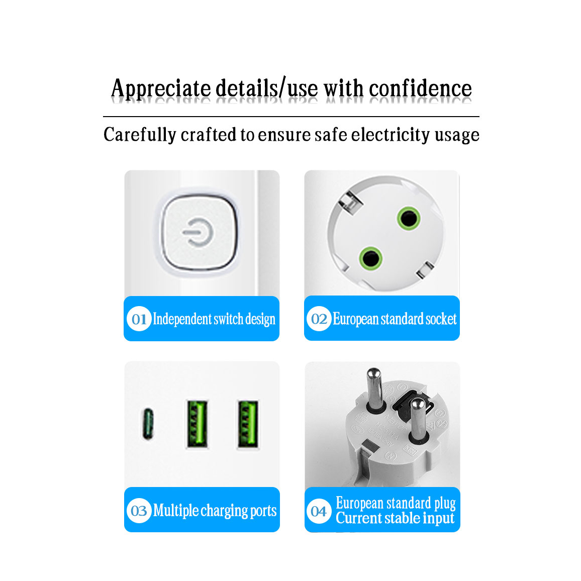 Gambar produk QIAOLIAN Stop Kontak 2 Lubang USB Type C EU Plug 10A 110-250V 2500W - QL-1095U