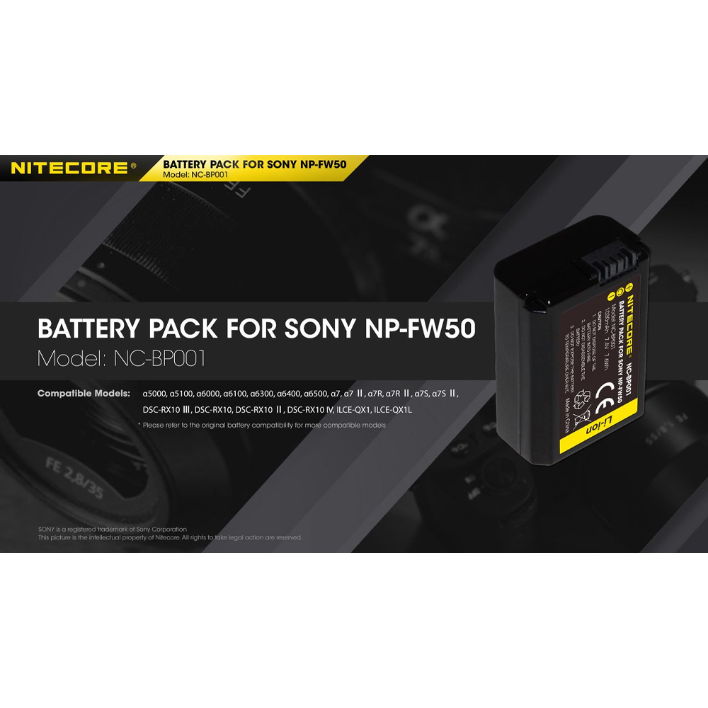 Gambar produk NITECORE Baterai Kamera Rechargeable 1030mAh for Sony NP-FW50 - NC-BP001