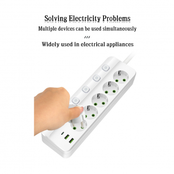Gambar produk Taffware Stop Kontak 5 Lubang USB Type C EU Plug 10A 110-250V 2500W - QL-1098U