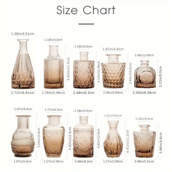 Gambar produk PURVONNIE Set Vas Bunga Kaca Mini Vintage Glass Vase 10 PCS - PV086