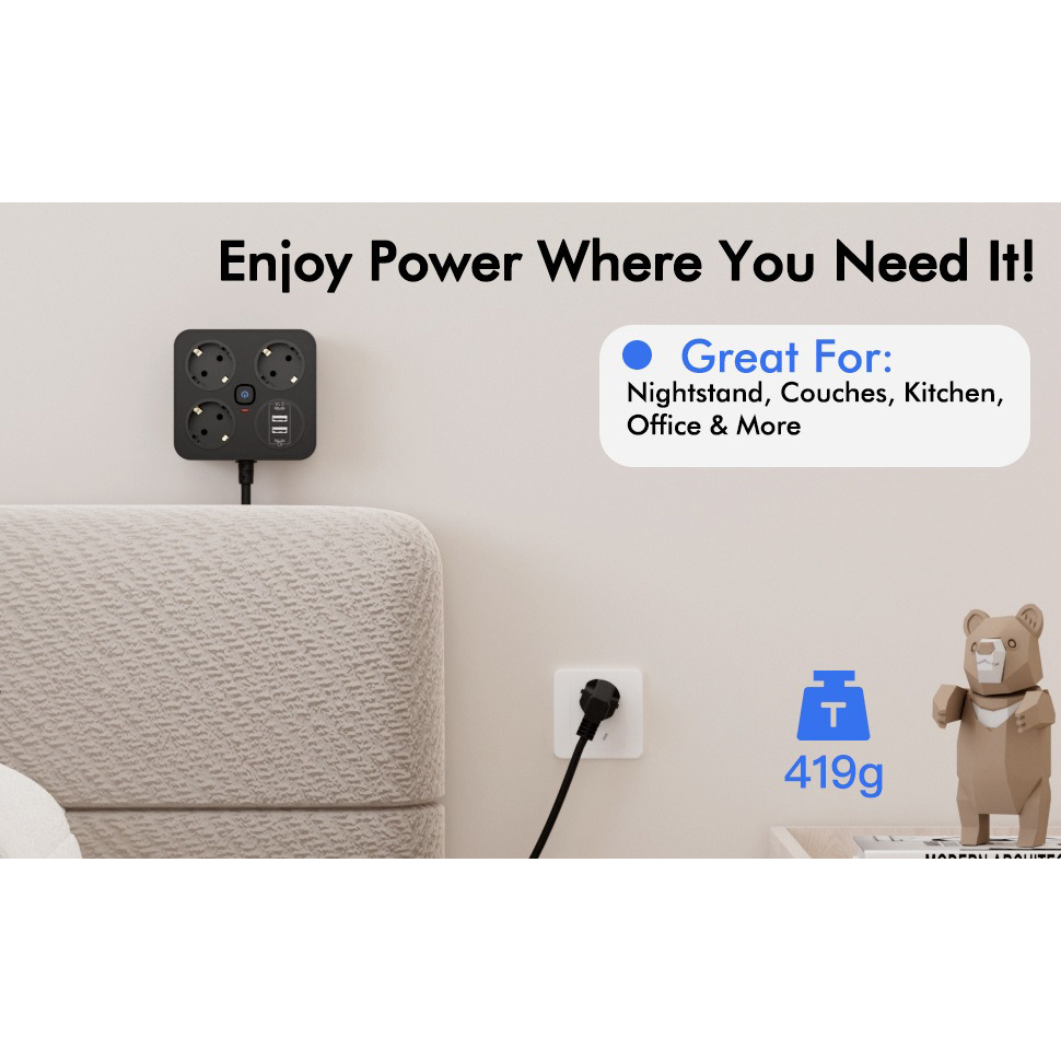 Gambar produk XLD Stop Kontak 3 Lubang USB Type C EU Plug 10A 250V 3250W - BKL-E34