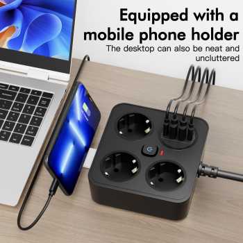 XLD Stop Kontak 3 Lubang USB Type C EU Plug 10A 250V 3250W - BKL-E34