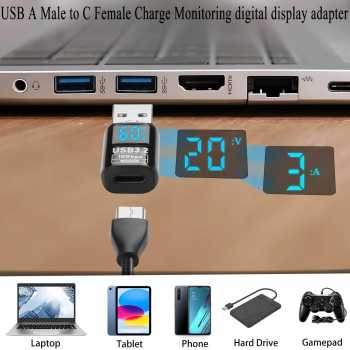 Gambar produk QIANRENON OTG Type C to USB 3.2 Adapter Converter Digital Display 60W - Q61