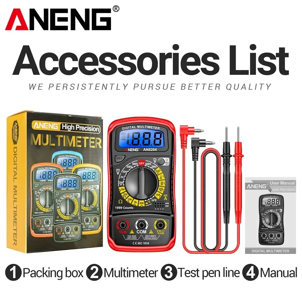 Gambar produk ANENG Digital Multimeter Voltage Tester LCD Backlight 1999 Counts Protective Case - AN8204