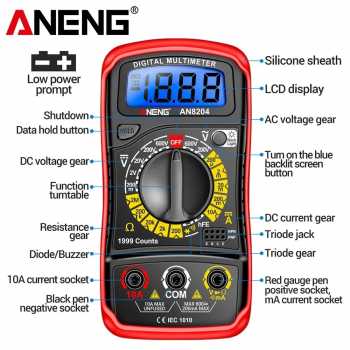 Gambar produk ANENG Digital Multimeter Voltage Tester LCD Backlight 1999 Counts Protective Case - AN8204