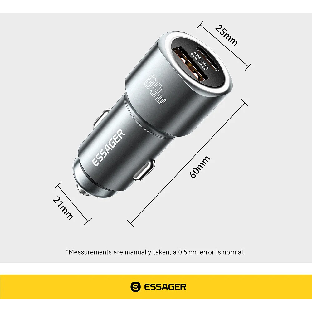 Gambar produk ESSAGER Car Charger Mobil Fast Charging LED Light USB Type C Port 89W - ES-CC16