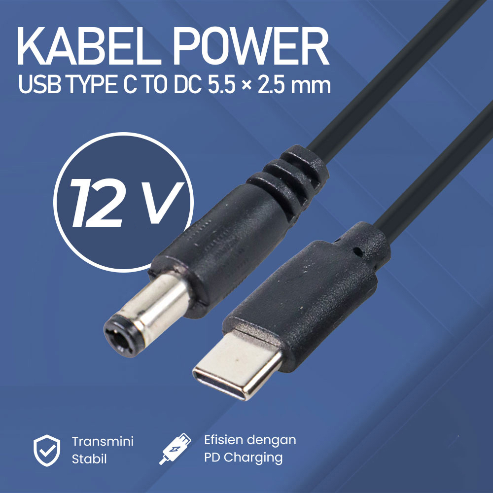 Gambar produk OOTDTY Kabel Power USB Type C to DC 5.5x2.5mm Charger Router CCTV 97CM 12V - PA12M