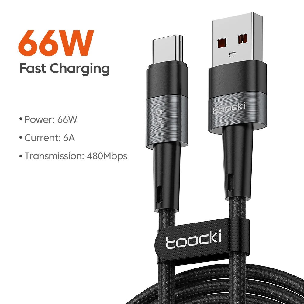 Gambar produk Toocki Kabel Data USB Type C Fast Charging Braided 6A 66W 2M - TXCT-YSA0G