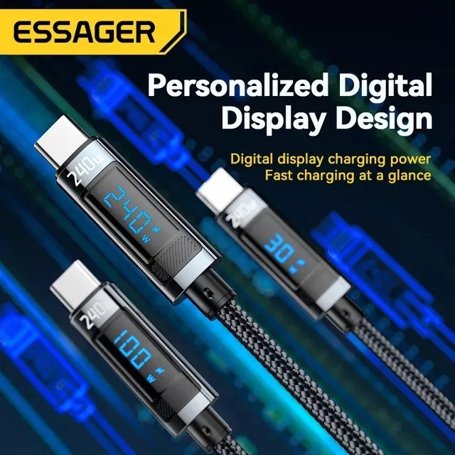 Gambar produk ESSAGER Kabel Charger USB Type C to USB Type C Braided LED 240W 1M - EXCTT3-HC0G-P