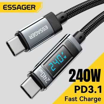 ESSAGER Kabel Charger USB Type C to USB Type C Braided LED 240W 1M - EXCTT3-HC0G-P