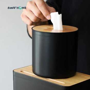 Gambar produk TaffHOME Kotak Tisu Kayu Multifungsi Wooden Tissue Box Tabung - ZJ003