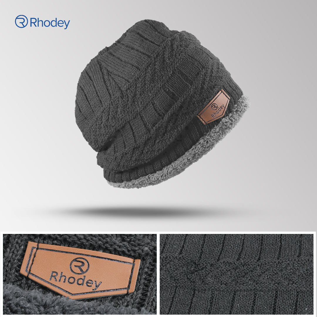 Gambar produk Rhodey Topi Kupluk Rajut Pria Wanita Poliester Winter Beanie Hat