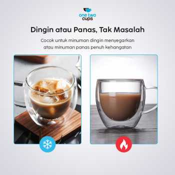 Gambar produk One Two Cups Cangkir Kopi Kaca Tahan Panas Double Wall Cup 160ml 160ml