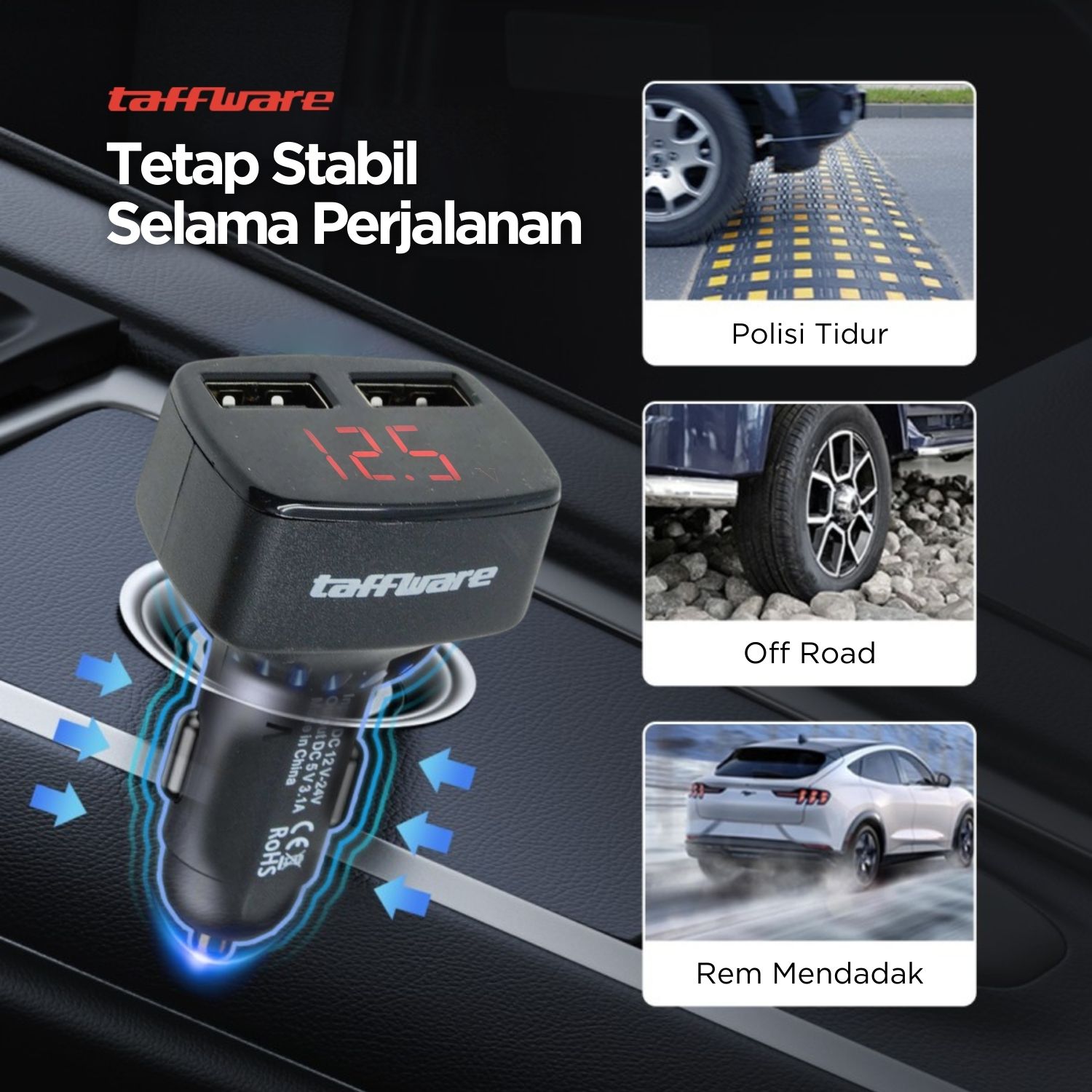 Gambar produk Taffware Dual USB Car Charger 3.1A with LED Display - EC2