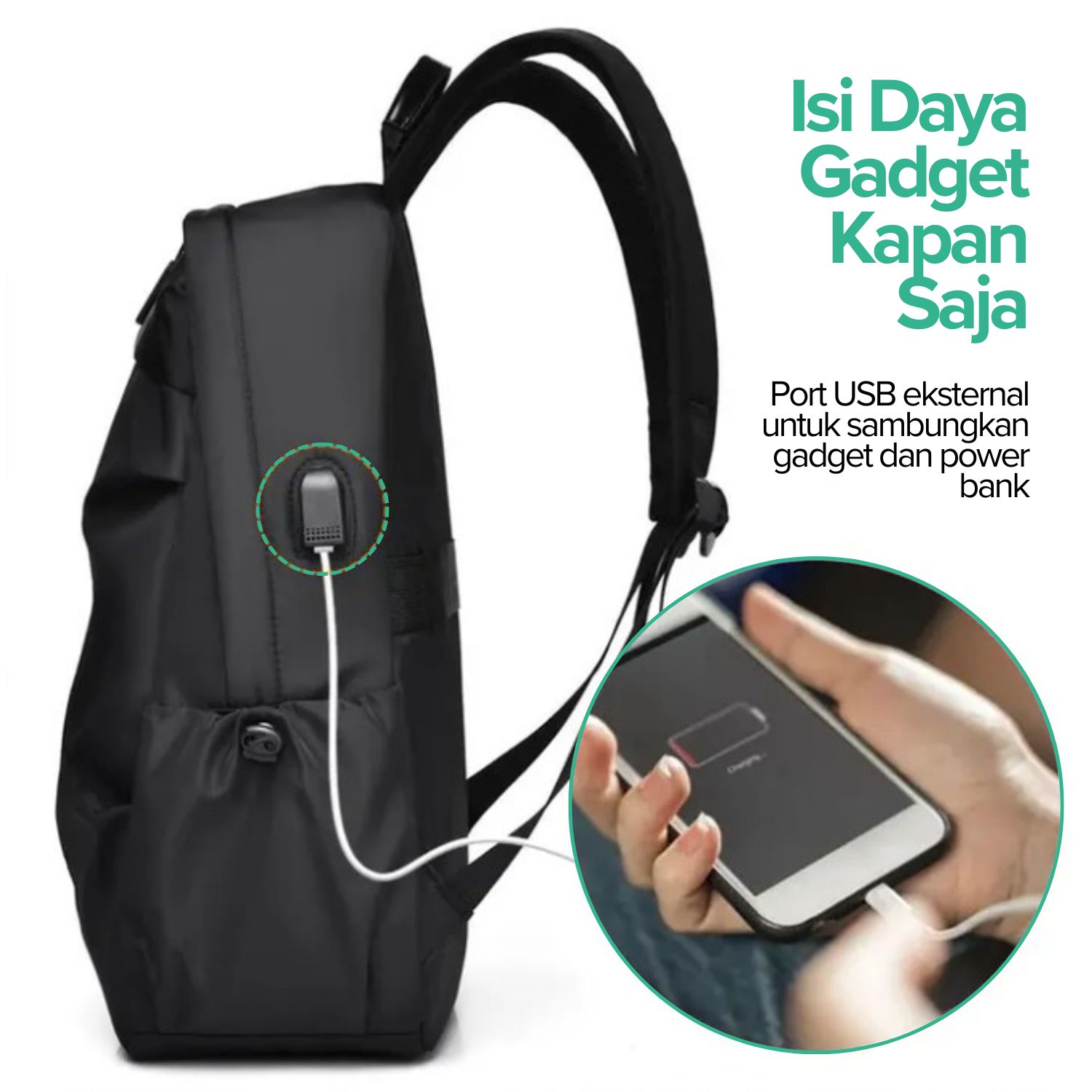 Gambar produk YYBAG Tas Ransel Laptop Polyester Simple Design with USB Charging Port - Y0016