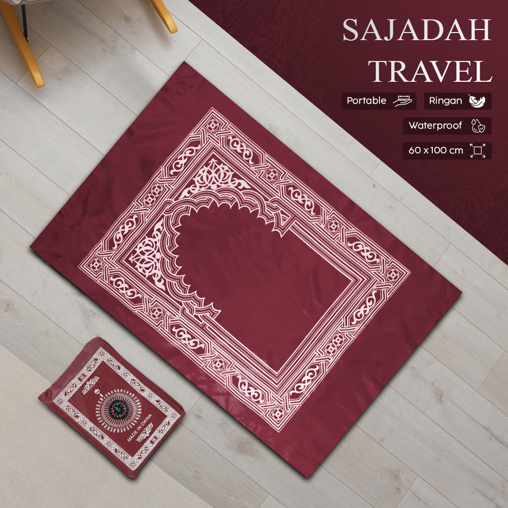 Gambar produk Clarastar Sajadah Travel Kompas Kiblat Compass Prayer Mat Rug 60x100cm - CS030
