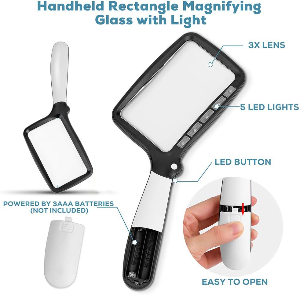 Gambar produk TOBE Kaca Pembesar Handheld Magnifiying Glass Lup 3X with LED - 10863