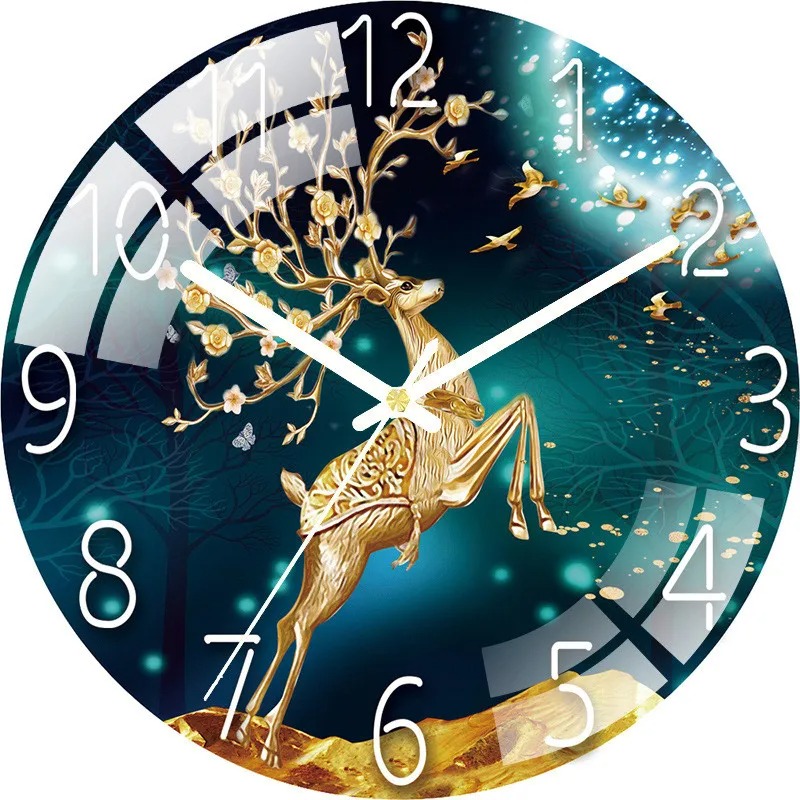 Gambar produk SunJay Jam Dinding Bulat Quartz Glass Wall Clock Big Deer Style 30cm - INU11
