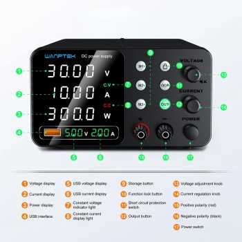 Gambar produk WANPTEK Adjustable Power Supply DC Digital Stabilized 10A 30V 300W - TPS-C3010
