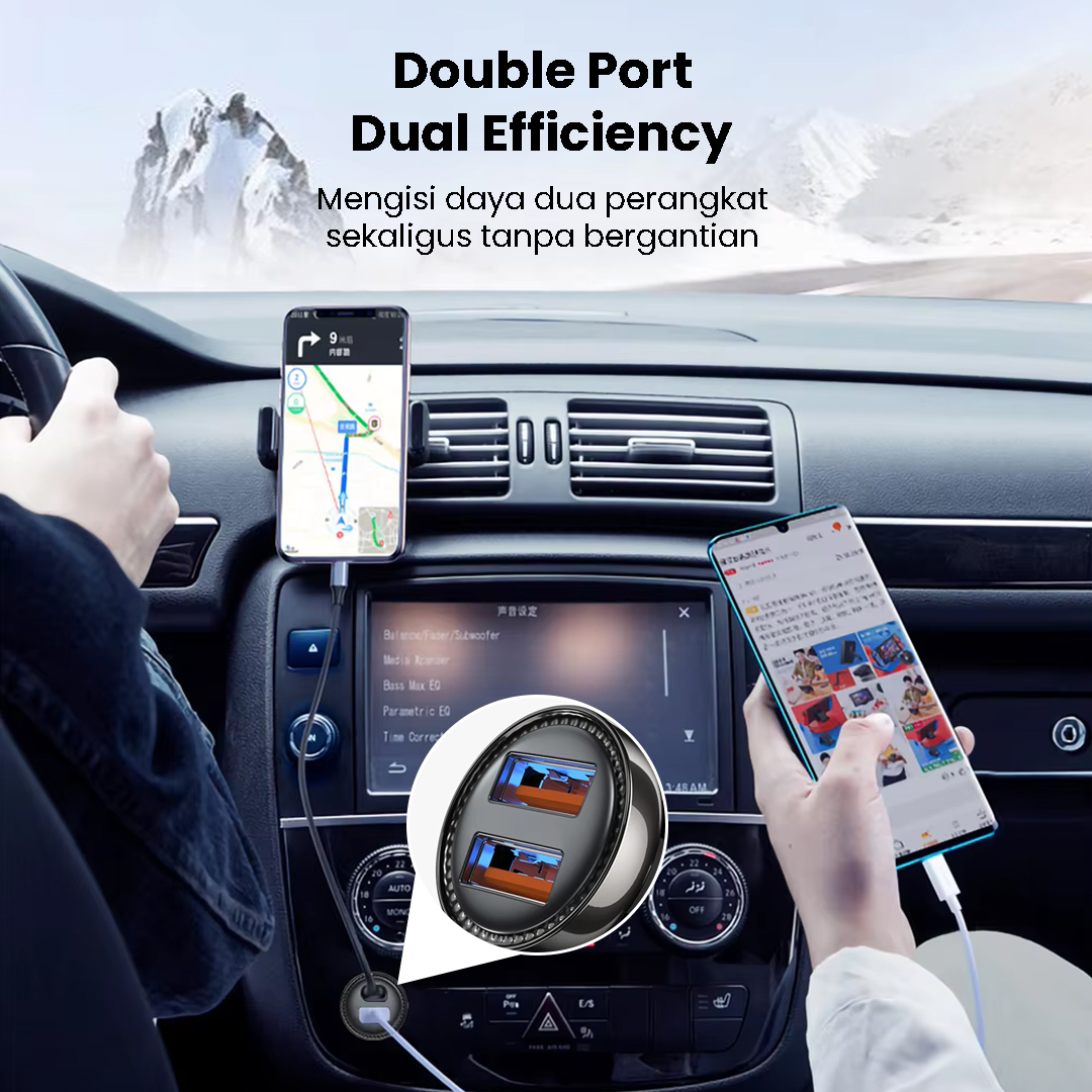 Gambar produk ESSAGER Car Charger Mobil Fast Charging QC 3.0 Dual USB Port 2A 18W - ECC2Q-WL0A