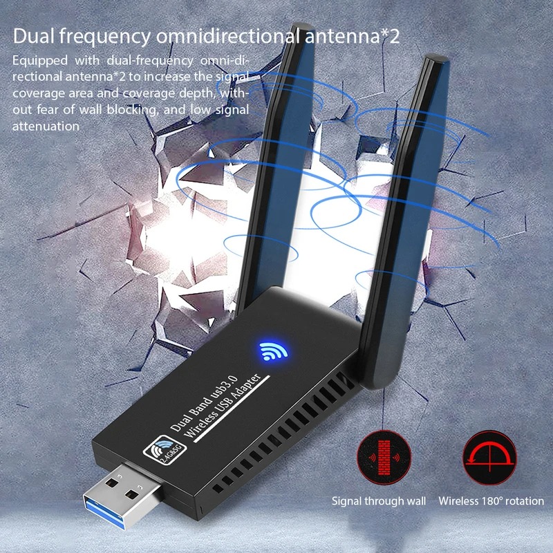 Gambar produk PECHOS USB 3.0 WiFi Transmitter Dongle Adaptor Dual Band 1300Mbps - YK1300