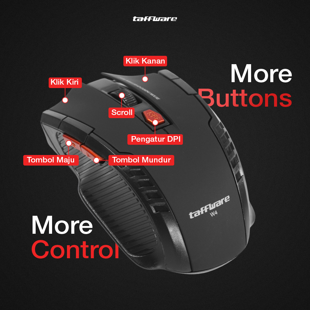 Gambar produk Taffware Mouse Gaming Wireless Optical 2.4GHz Ergonomic 1600DPI - W4