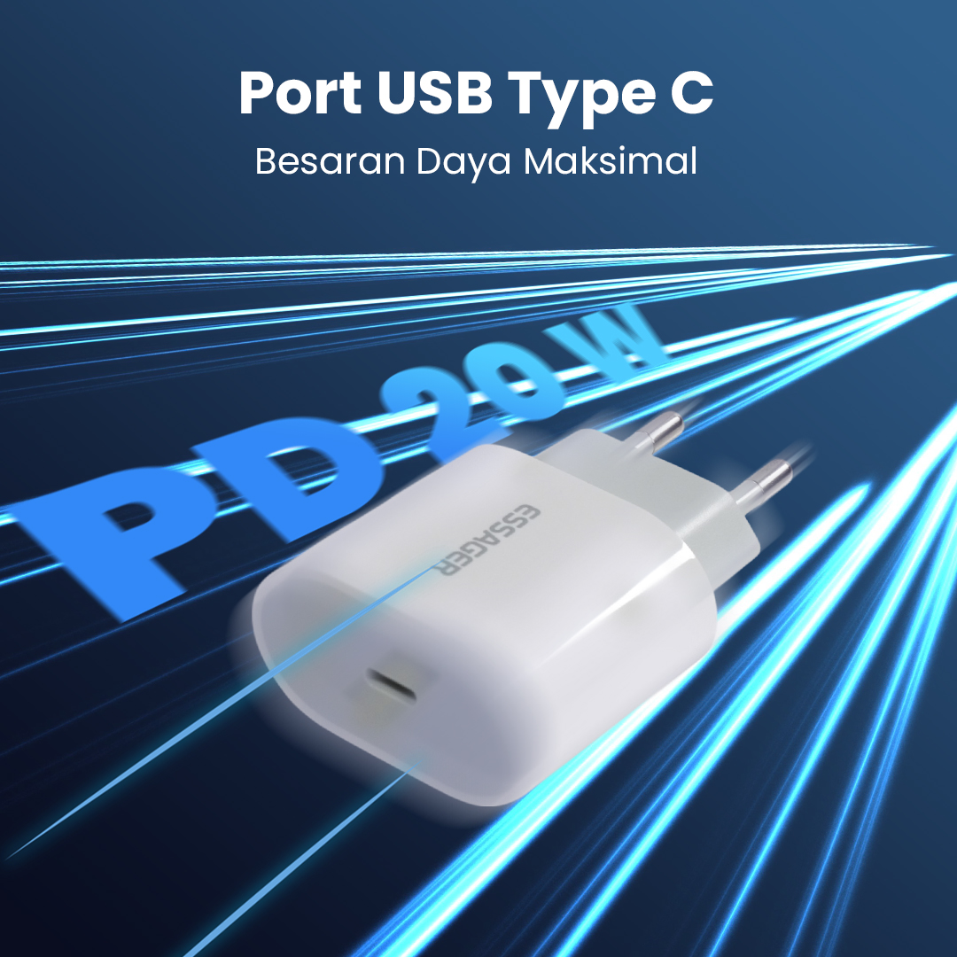 Gambar produk ESSAGER Kepala Kabel Charger USB Type C Fast Charging PD 20W - ES-CD30