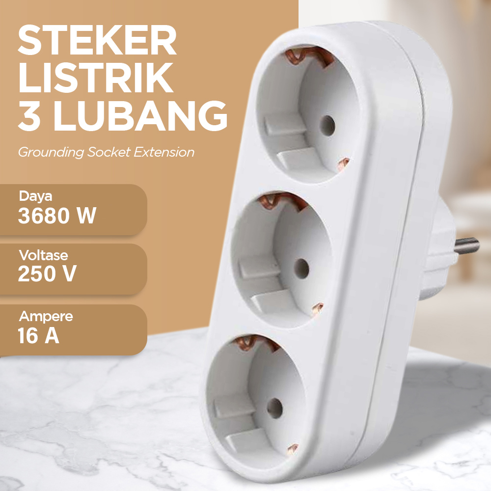 Gambar produk DLV Steker Listrik 3 Lubang Grounding Socket Extension 3680W 16A 250V - B3-1G