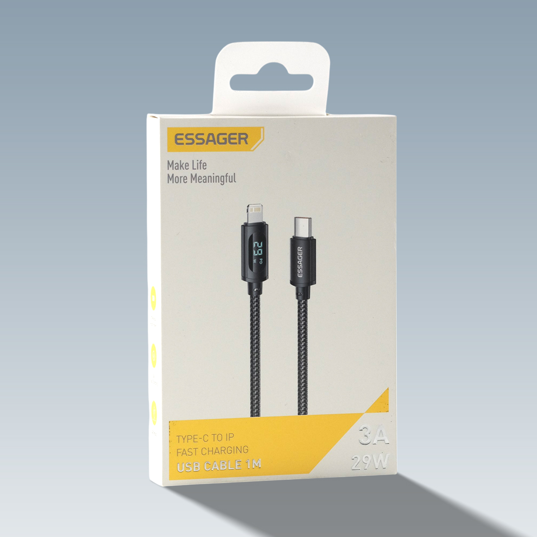 Gambar produk ESSAGER Kabel Data Type C to Lightning Multifungsi LED Display 29W 1M - ES-X28