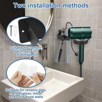 Gambar produk Miruko Rak Holder Hair Dryer Catokan Aluminium 2in1 Storage Rack - INU21