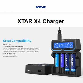 Gambar produk XTAR Charger Baterai 4 Slot LCD 3.7V Li-ion IMR INR ICR Ni-MH Ni-CD - X4