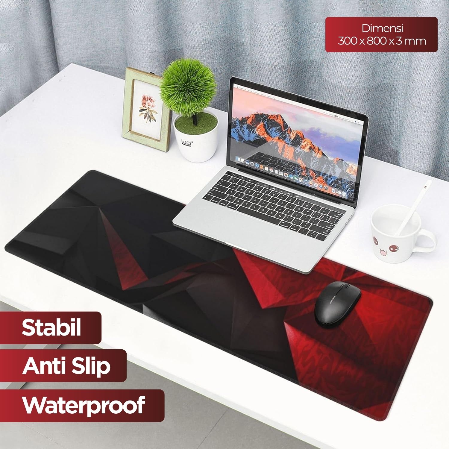 Gambar produk Kimsnot Mouse Pad Rubber Stitched Red Black Abstract 800x300x3mm - K-38