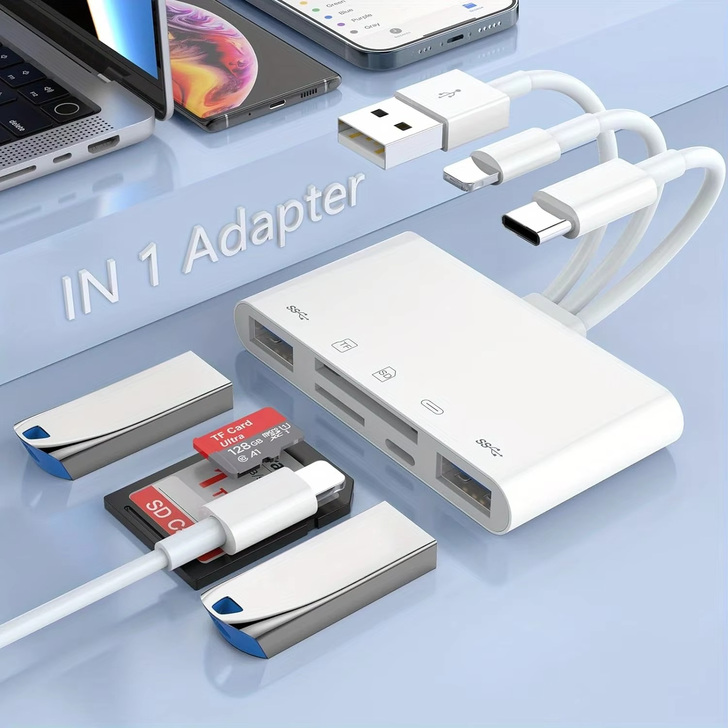 GOODSKY Card Reader OTG 5in1 USB Type C Lighting SD MicroSD USB Type A 