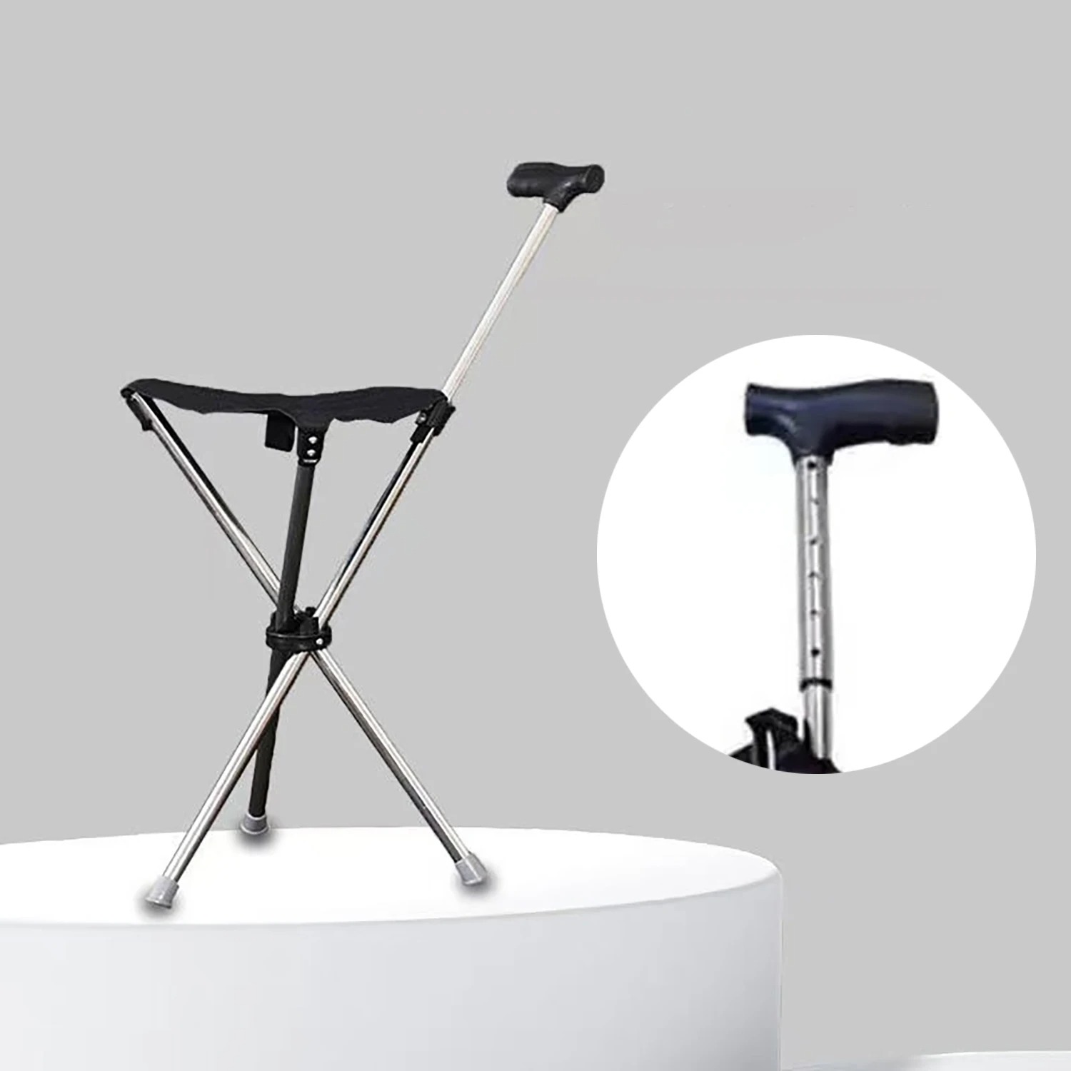 Gambar produk HEIBEI Tongkat Jalan Kursi Lipat 2in1 Foldable Cane Chair Adjustable - HB-201
