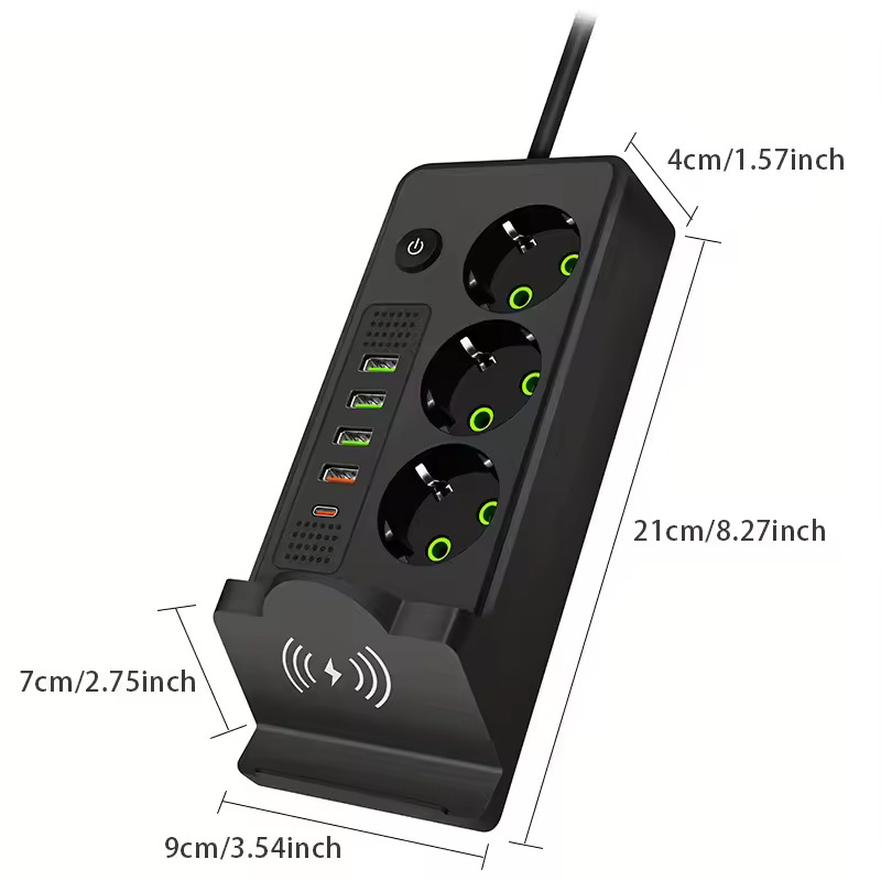 Gambar produk AYANJIN Stop Kontak 3 Lubang USB Type C Wireless Charging 13A 3000W - QL-80