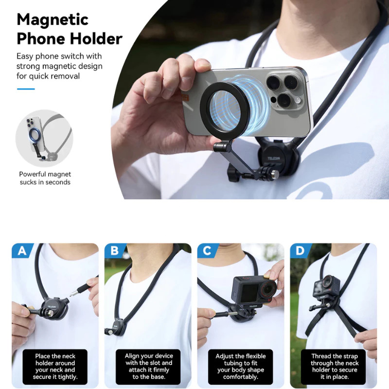 Gambar produk TELESIN Magnetic Neck Holder Mount 2in1 for GoPro Smartphone - P2-HNB-02